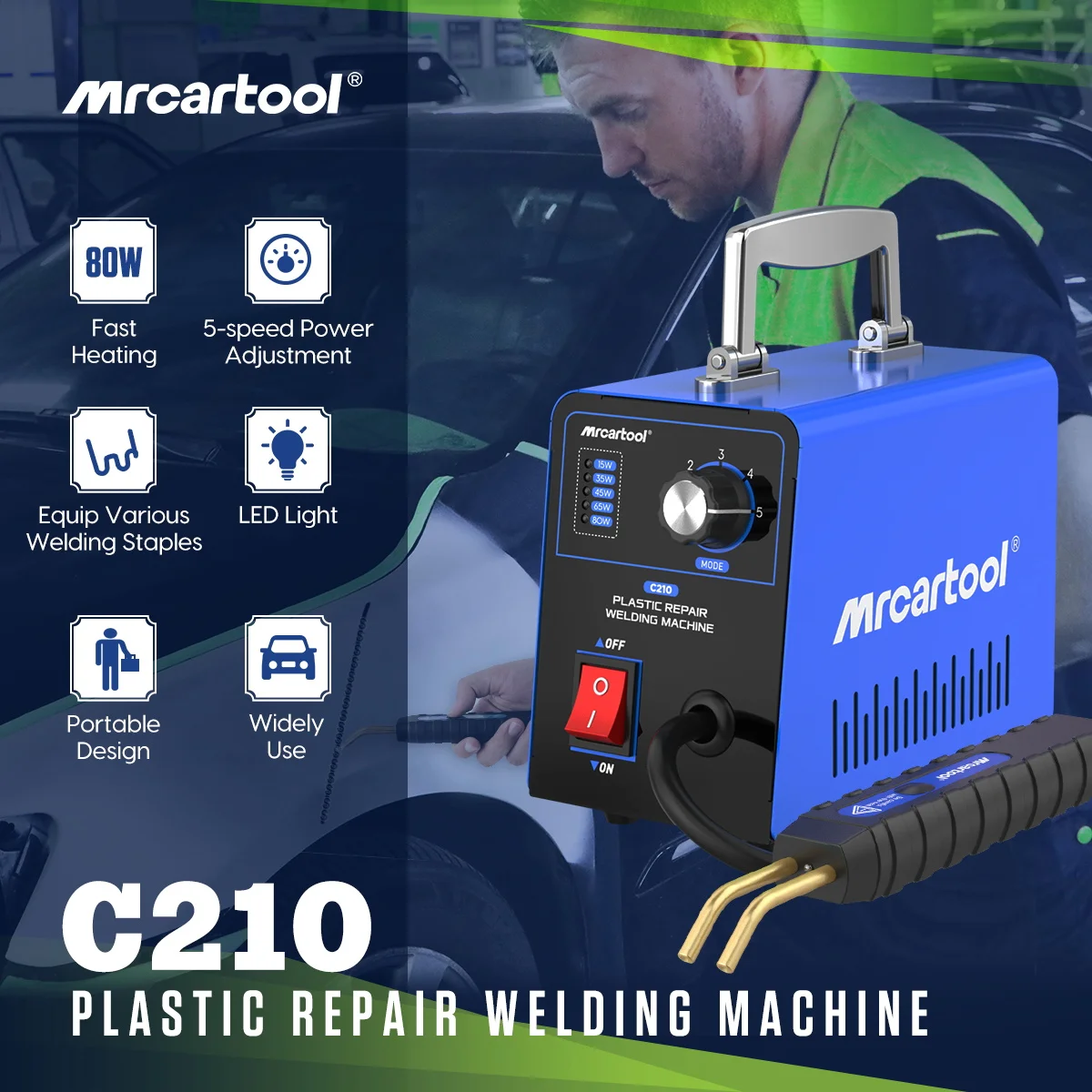 MRCARTOOL C210 Automotive Plastic Repair Machine Portable Body Fracture Repair Fast Heating Car Plastic Repair Welder 220V