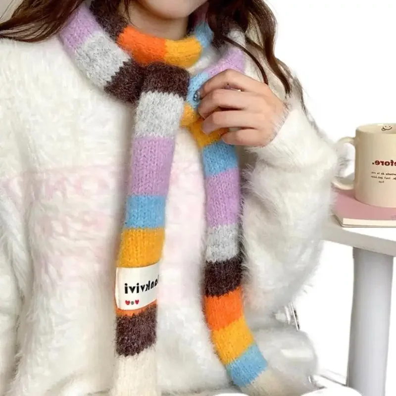 Bufanda fina y larga a rayas coloridas para mujer, bufanda decorativa que combina con todo, nuevo diseño, otoño e invierno