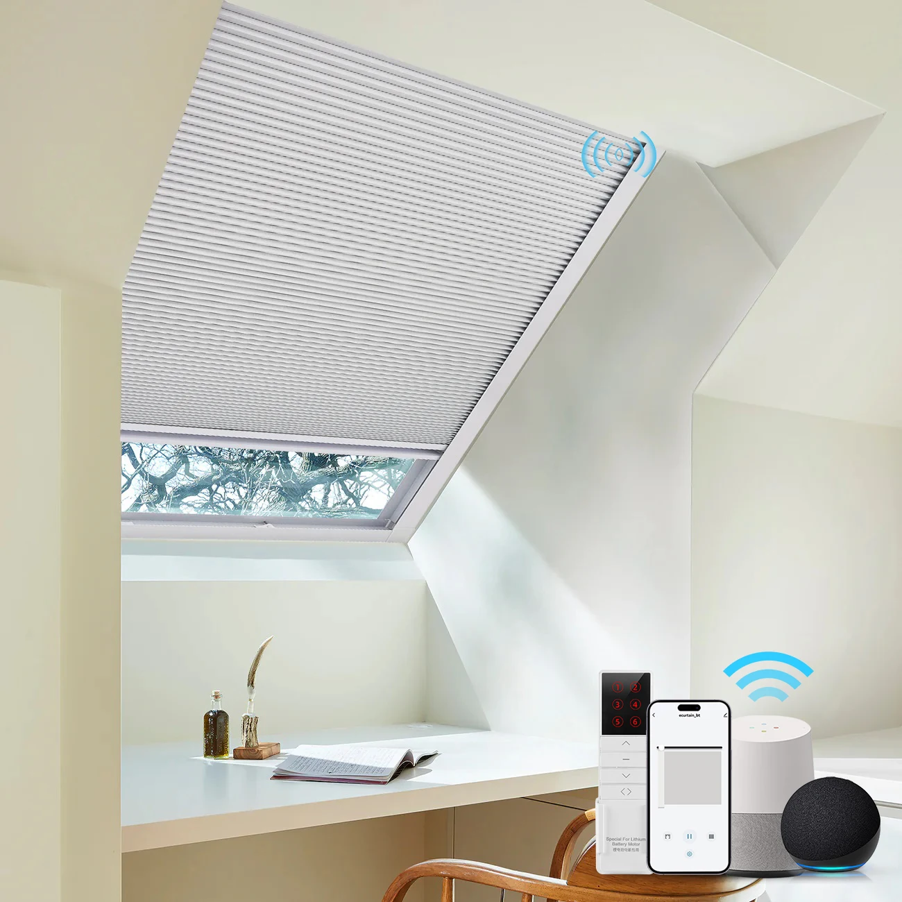 China Manufacturer Eco-friendly Motorized Smart Window Blackout Fabric Honeycomb Blinds Cellular Skylight Shade for Home