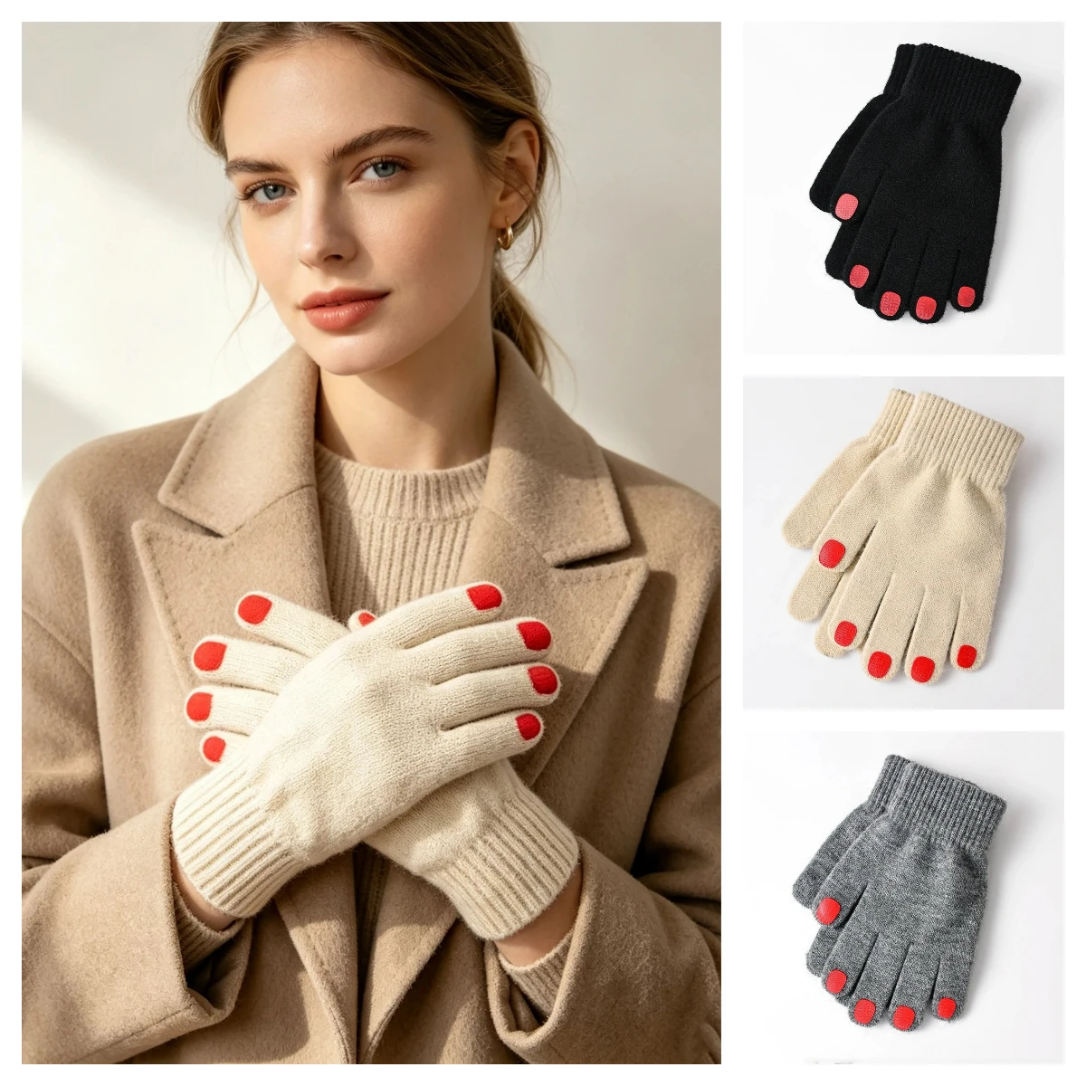 Fashion Manicure Nail Polish Gloves Lady Winter Women's Knit Full Finger Glove Women Thick Driving Warm Mittens Female