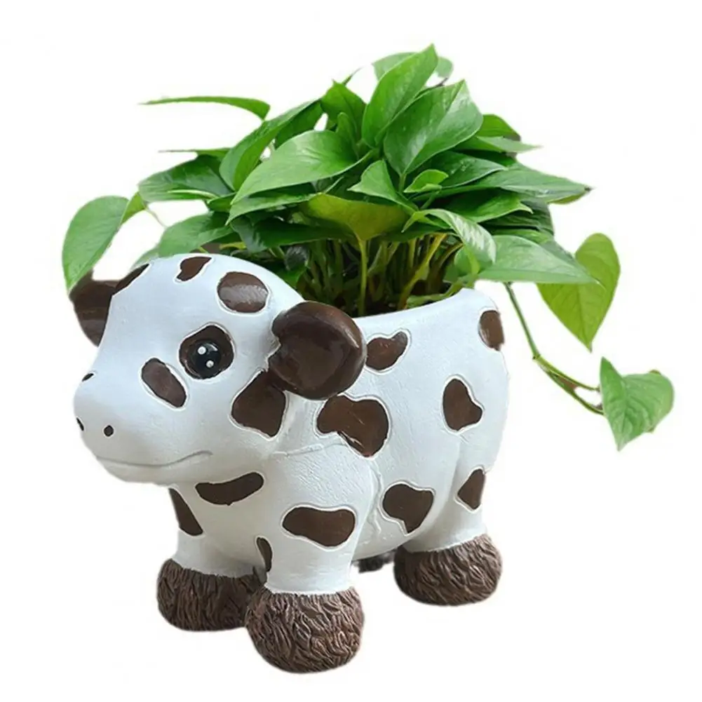 Rustic Sculpture Funny Cow Planter Pot for Home Garden Decor Realistic Resin Flowerpot with Uv-resistant Non-fading Design