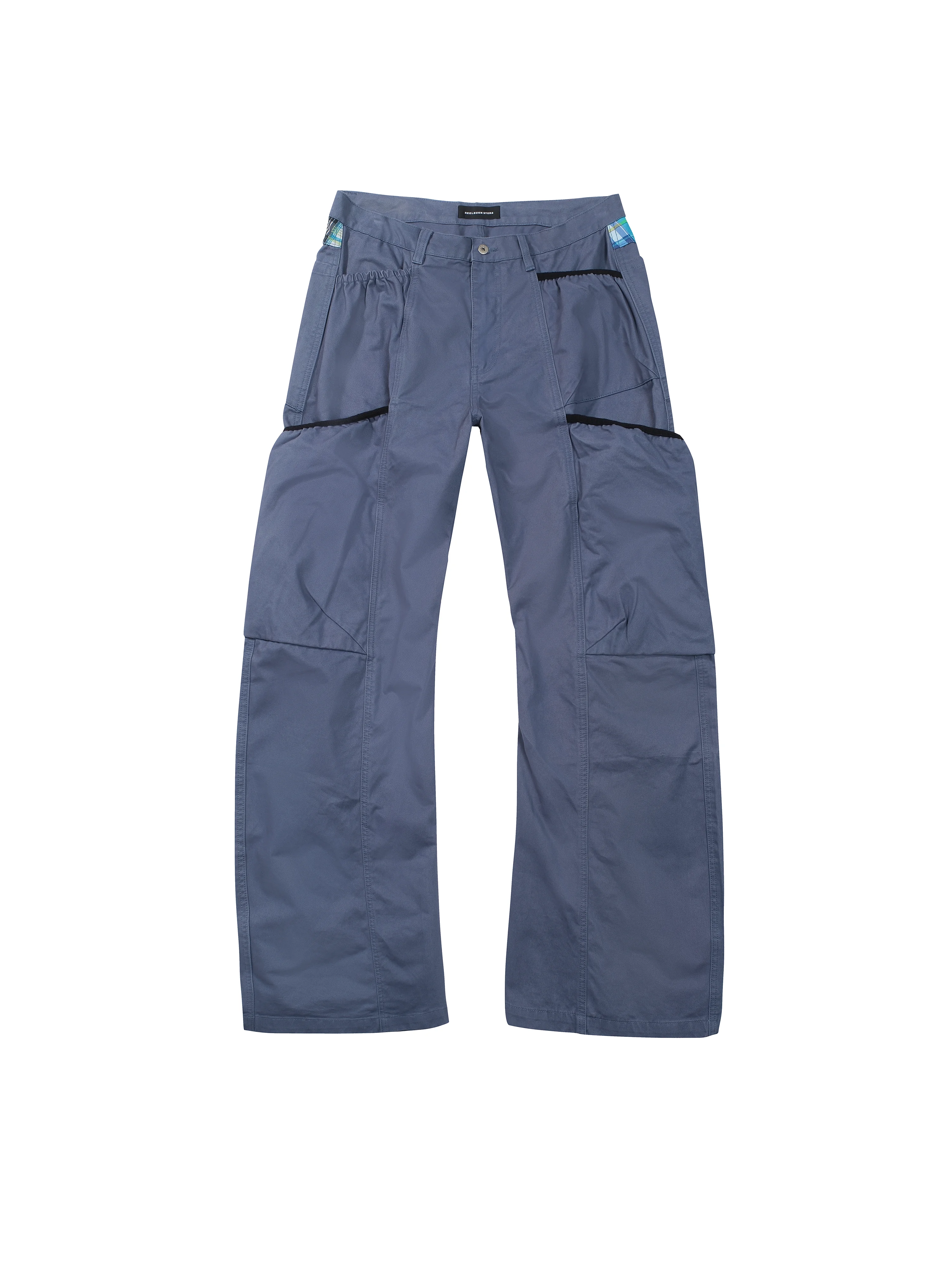 Blue American High Street Gardener Printed Wide Leg Workwear Pants Men's Multi-Pocket Tailored Fit Denim Jeans Summer Youth