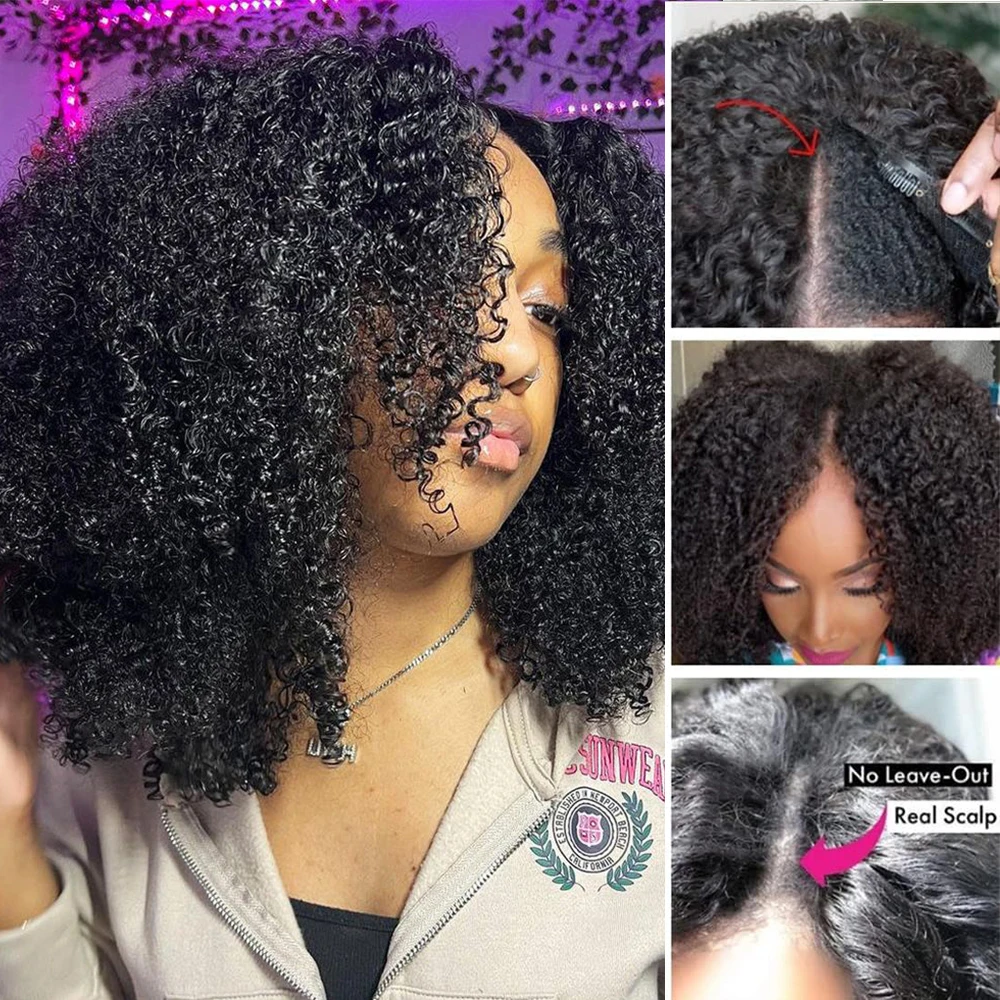 Afro Kinky Curly V Part Wig Human Hair 4C For Women Brazilian V part Wig Wear With Your Own Scalp V Part Wig Real Human Hair