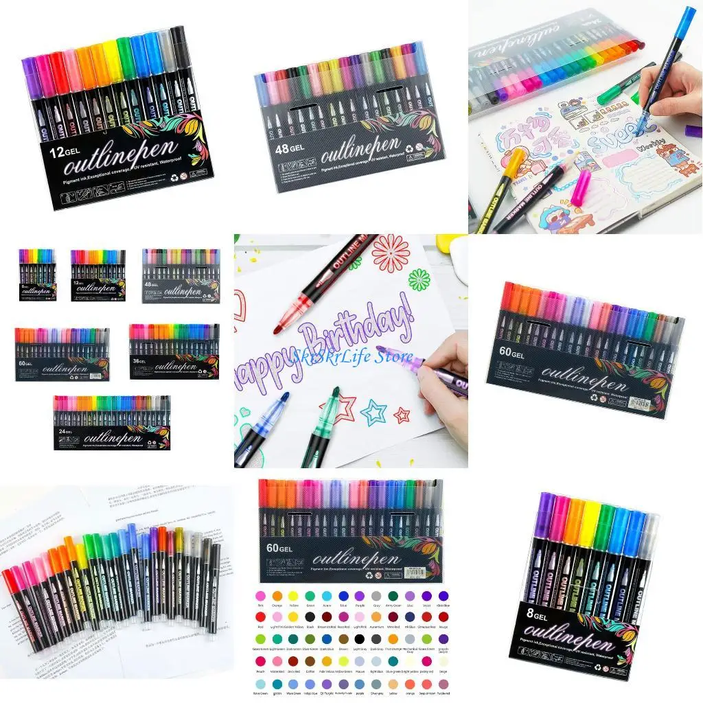 

E65E Glitter Gel Markers Pens For Kids Adults Crafting Scrapbooking Journaling Smooth