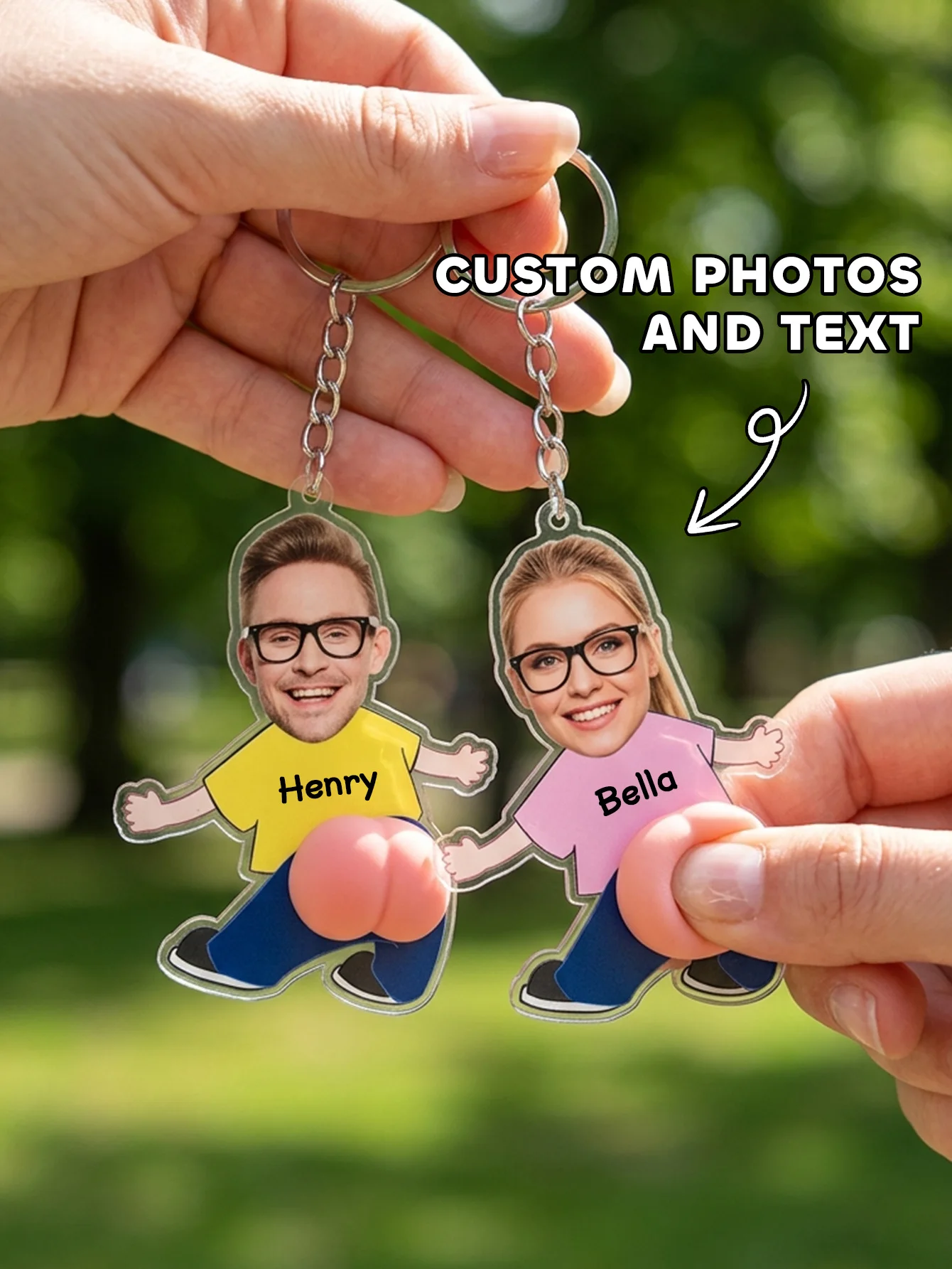 1pc Custom Photo Squishy Butt  Acrylic Keychain，Personalized Stress Relief Keychain for Kids & Adults，Custom Photo Funny Belly