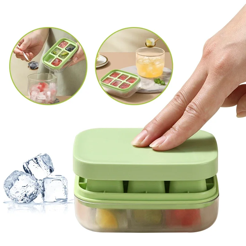 2024 New 6 Grids Mini Ice Cube Mould with Lid for Quick Release, Square Silicone Ice Tray for Home Use