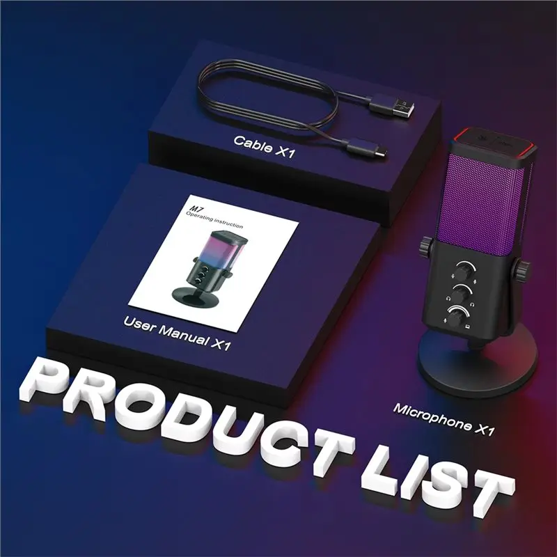 DTB7 M7 RGB Gaming Microphone, Professional Dynamic Cardioid Condenser Mic for PC, Voice Podcasting, Studio Broadcast,