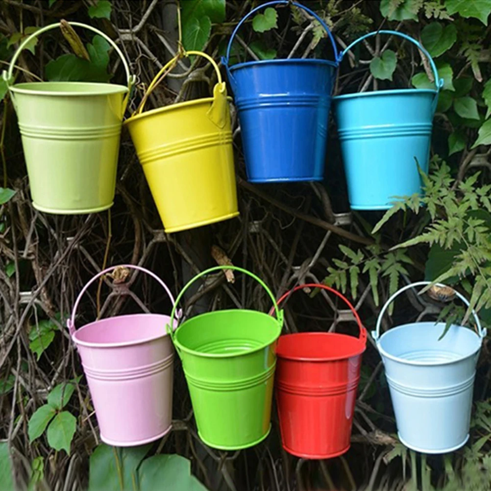 

10pcs Colorful Metal Flower Pots 7.7X7.5X5.6Cm Mixed Colors For Garden Balcony Fence Decor Plant Holder Hanging Flower Pots
