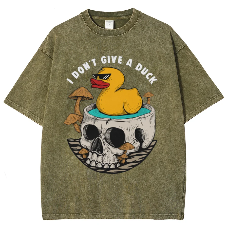 

I Dont Give A Duck T-shirt Funny Graphic Printed Crewneck T Shirt Washed Cotton Denim Short Sleeve Vintage Y2k Shirts for Women