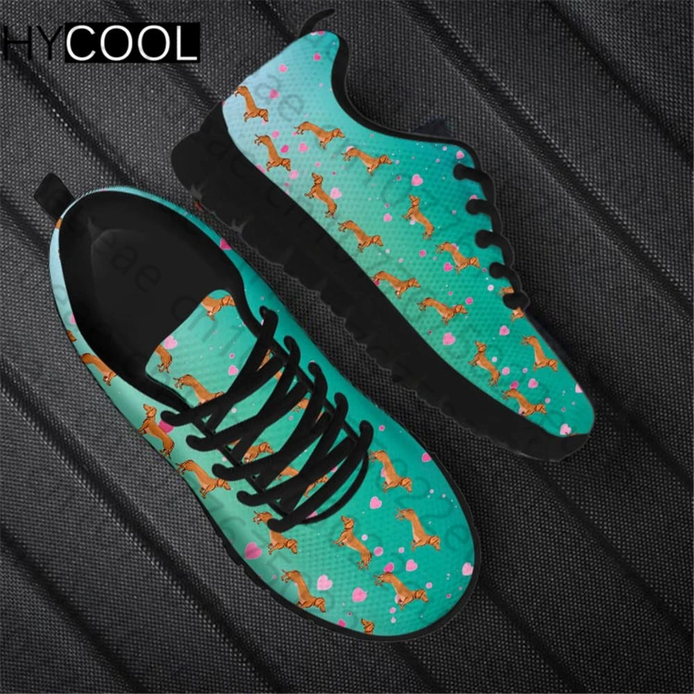 HYCOOL Gradient Color Dachshund Dog Pattern Printing Women Casual Sports Shoes Female Lightweight Outdoor Running Walk Zapatilla