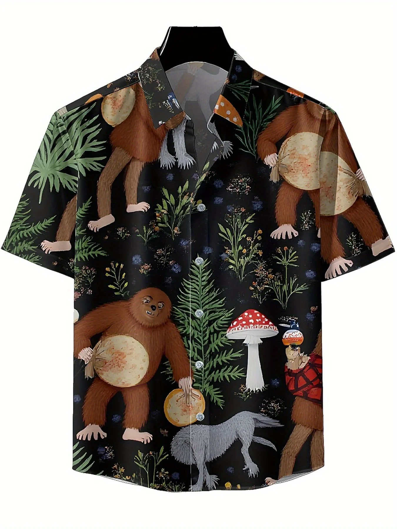 Men's Plus Size Hawaiian Shirts Mushroom Elves Pattern, Unisex Aloha Shirts,New Summer Tops Tee,streetwear