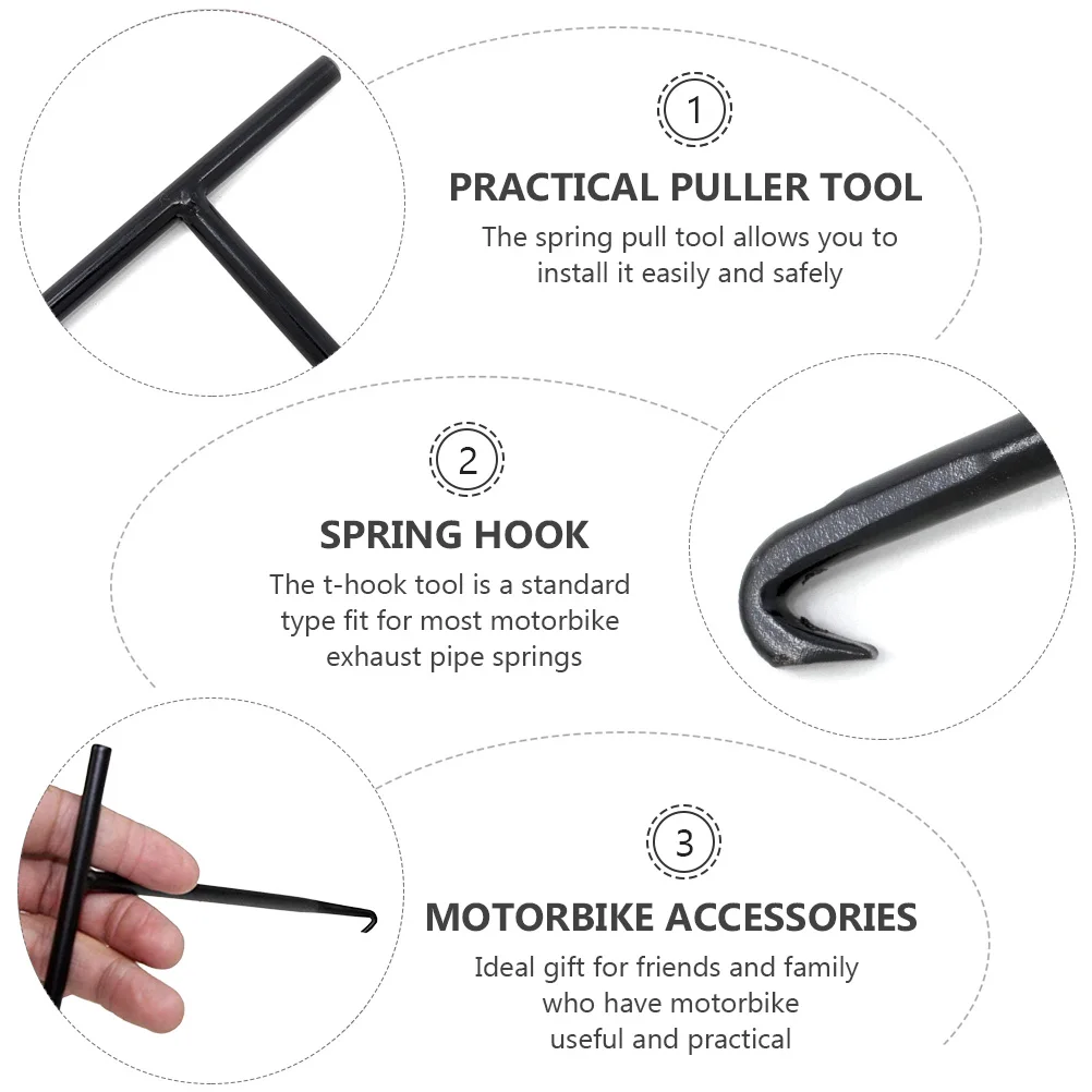 

2pcs Exhaust Pipe Spring Hook Carbon Steel Puller Tool Heavy Duty Coating T Hook Design Fits Motorbike Springs Practical Gift