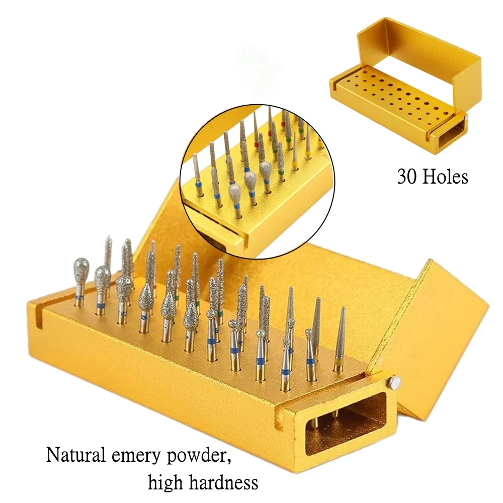 30 szt. Aluminiowy zestaw diamentów wiertła dentystyczne do szybkiego szlifowania polerowanie zębów przyrząd do wybielania zębów