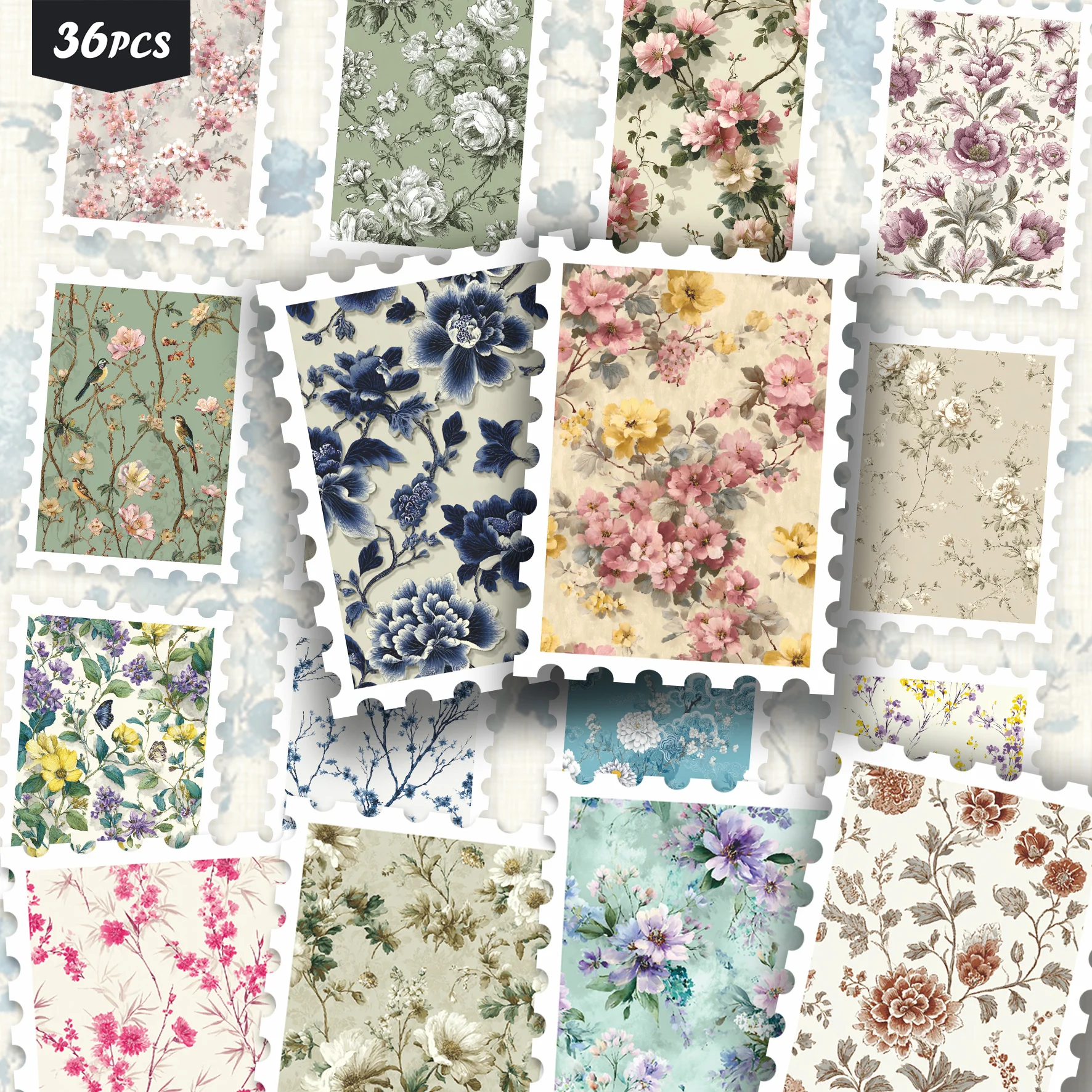 36PCS Antique Bloom Sticker Set for laptops, Vintage Floral Art, Great for Journal Decor & Art Collage