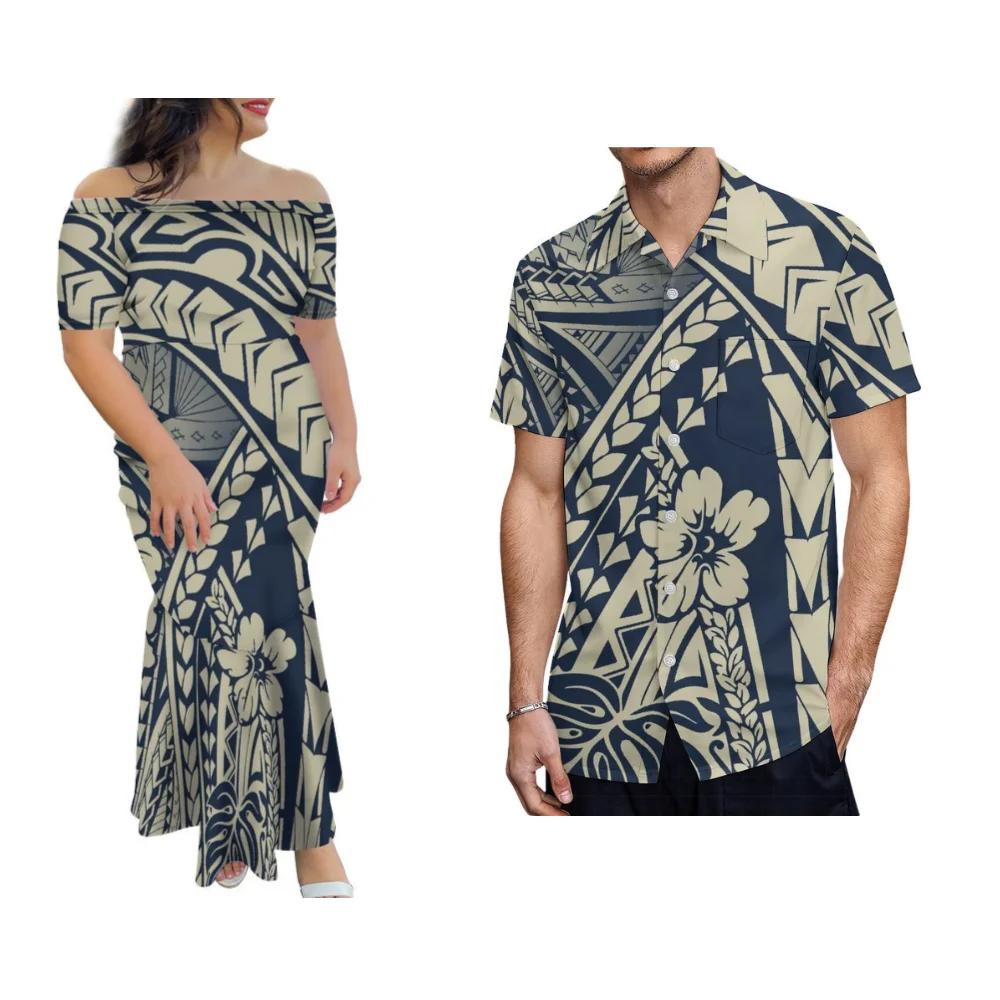 ساموا زهرة الكركديه فساتين نسائية مصنوعة حسب الطلب قمصان رجالية صيفية بأكمام قصيرة عالية الجودة تنانير ذيل السمكة للتخسيس