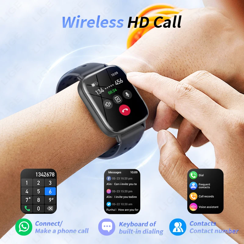 LIGE Новые 1,83-дюймовые умные часы с HD-экраном на заказ, Bluetooth-вызов, женские и мужские часы, монитор здоровья, умные часы для Android ios