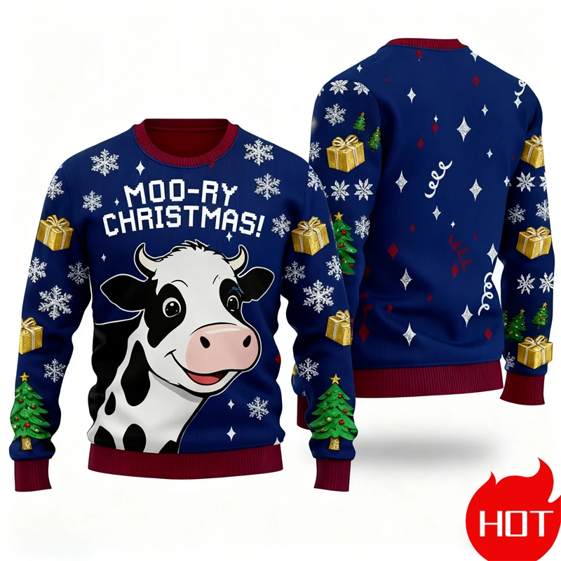 

2026 уродливый рождественский мужской свитер с Рождеством, корова, ферма, животные, графика, женские свитера, толстовка, мужской свитер унисекс, подарки