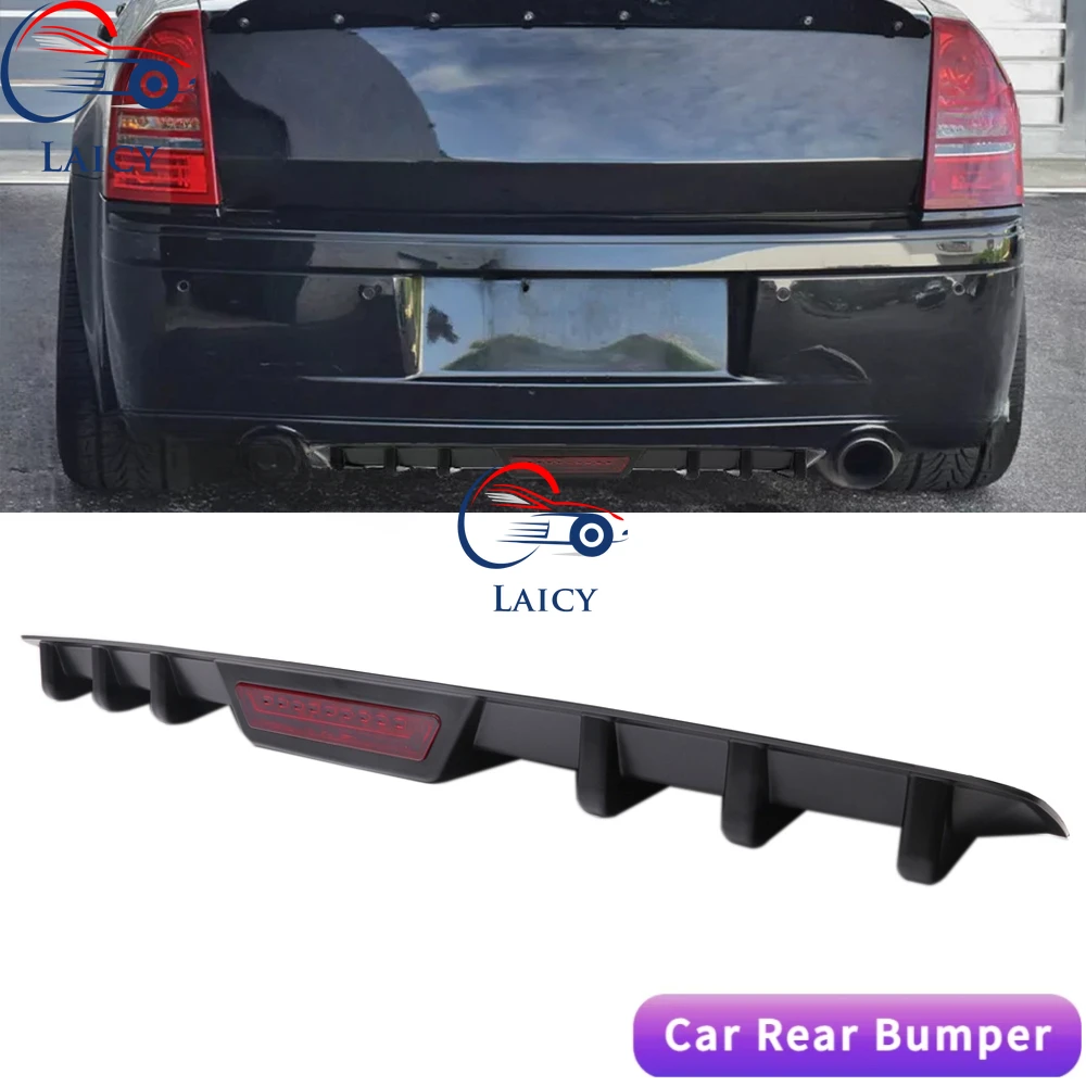 LAICY For For Chrysler 300C SRT8 Car Rear Bumper Diffuser Lip w/ Tail Brake Stop Light Splitter Spoiler Shark Fin Lip Kit Black