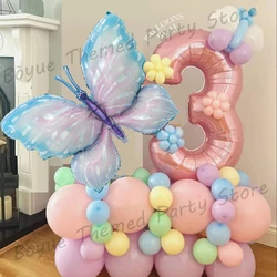 35pcs Larger Butterfly with 40nch Number Foil Balloon Set Macaron Pink Purple Balloons for Girls Birthday Baby shower Party Dec