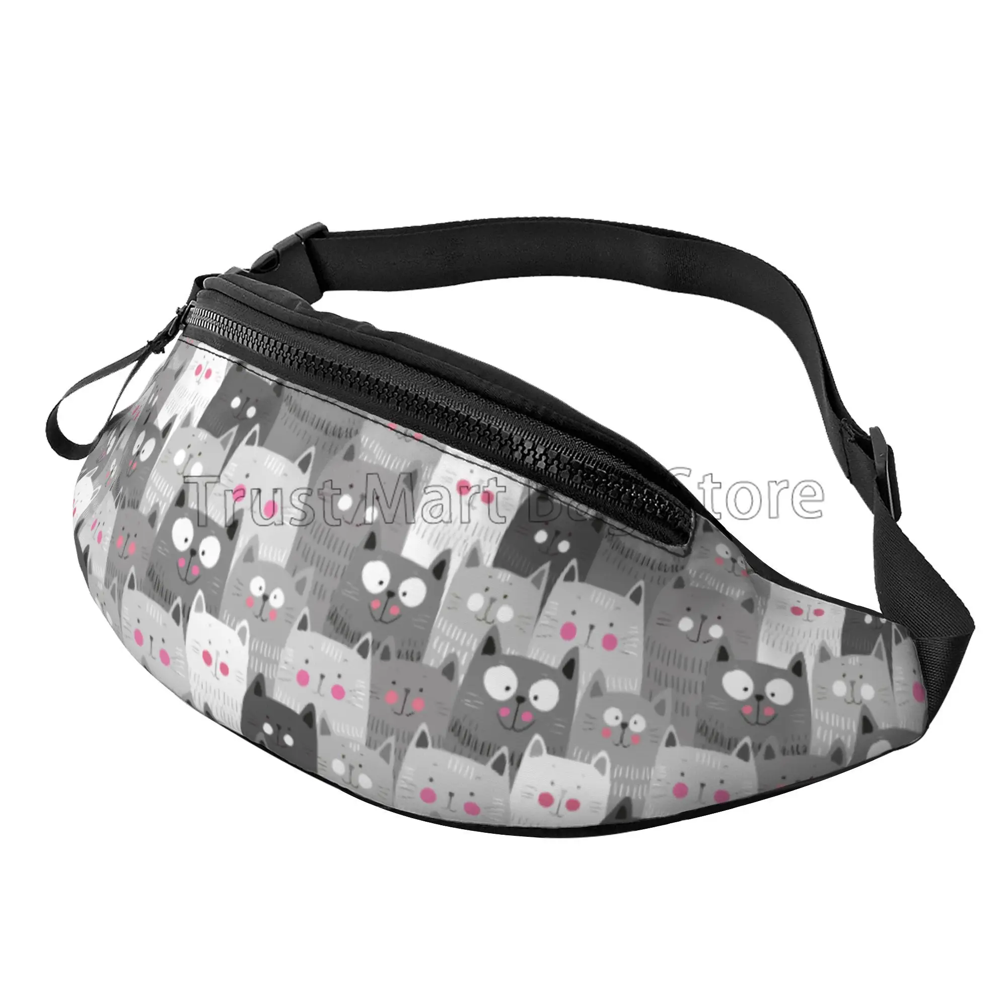 Riñonera informal Kawaii Cats para hombre y mujer, bolso de pecho de gato de dibujos animados, bolso de cintura con cinturón ajustable para viajes, deportes, correr