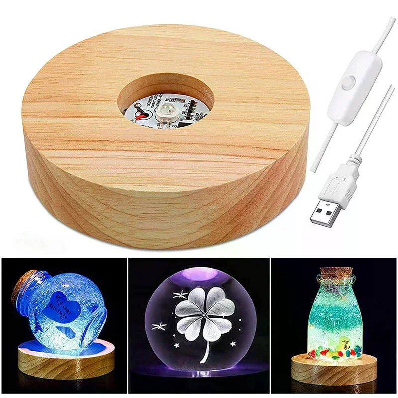 10cm Wood Light Base Rechargeable Wooden Led Light Rotating Display Stand Lamp Holder Lamp Base Art with Power Adapter