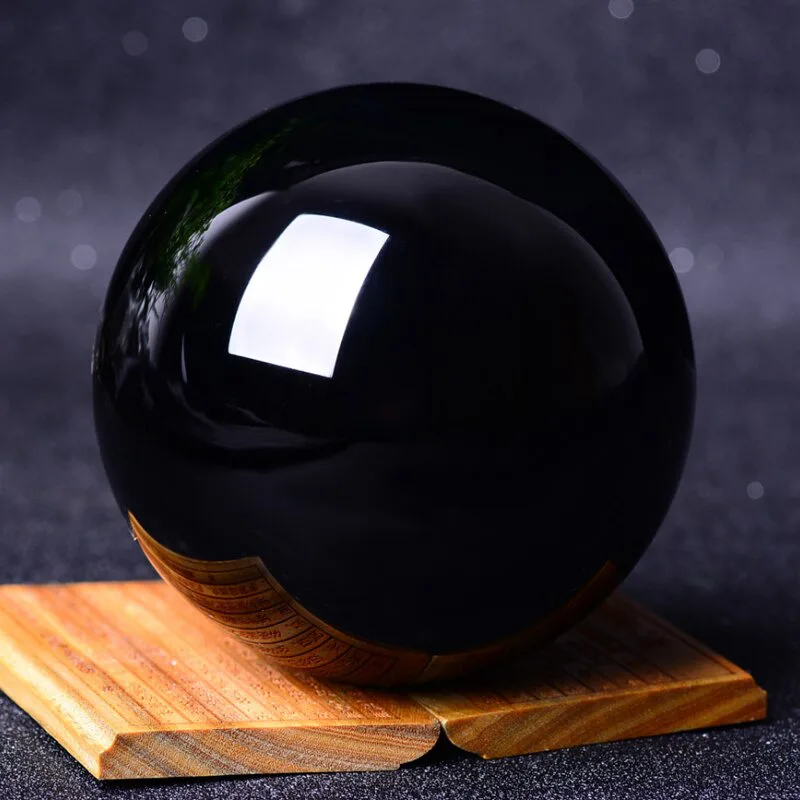 100mm Large Natural Black Obsidian Quartz Crystal Sphere Reiki Healing Chakra Stone Ball W/ Stand Home Feng Shui Gemstone Decor