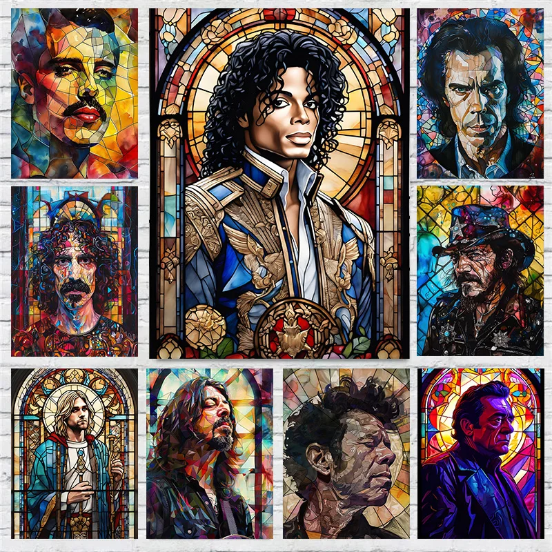 Singer Michael Jackson Musician Stained Glass Cool Poster Print Wall Art Pictures Canvas Painting Living Room Bedroom Home Decor