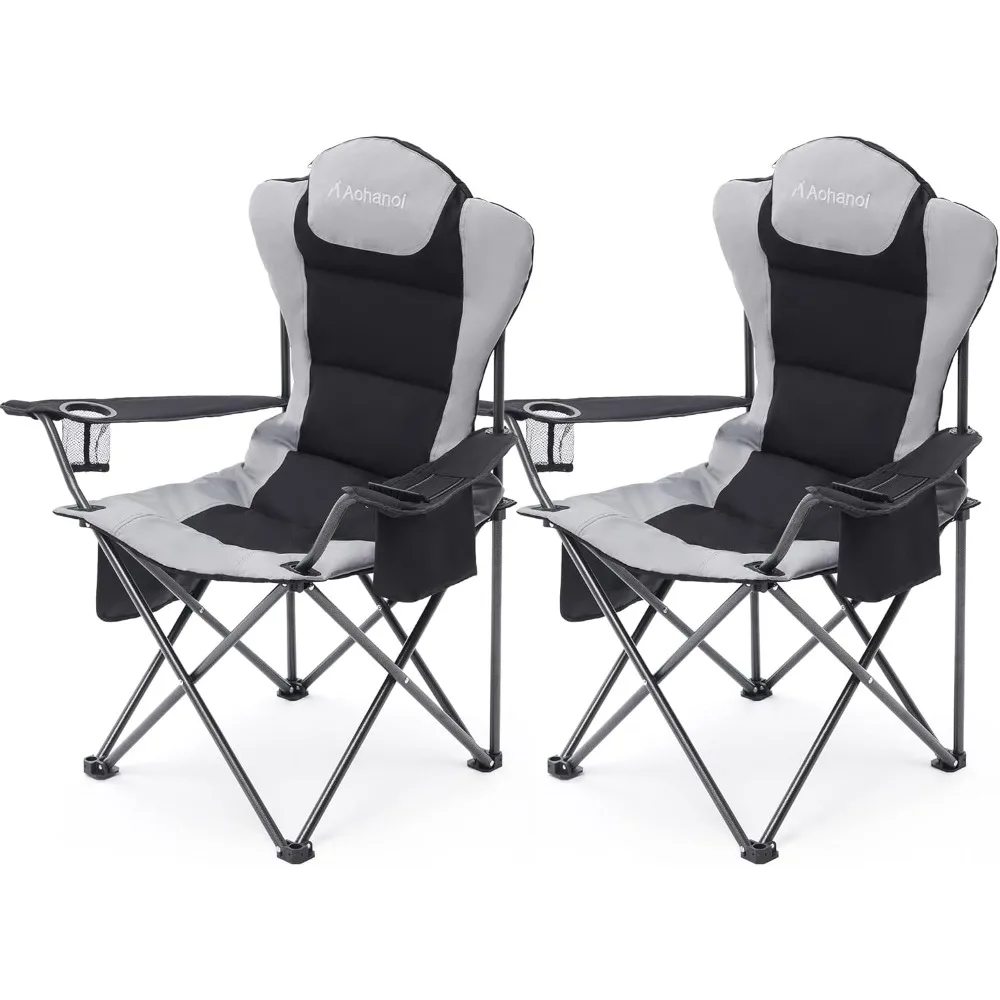 

2 Pack Camp Chairs for Heavy People, Outdoor Folding Camping Chairs with Cup Holder