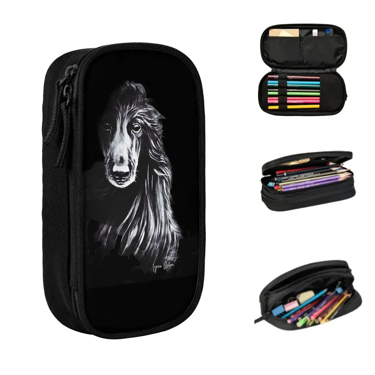 

Afghan In Shadows Black Afghan Hound Pencil Cases Large Storage Pen Bags Pen Box Pencil Pouch For Boys Girls Students Stationery
