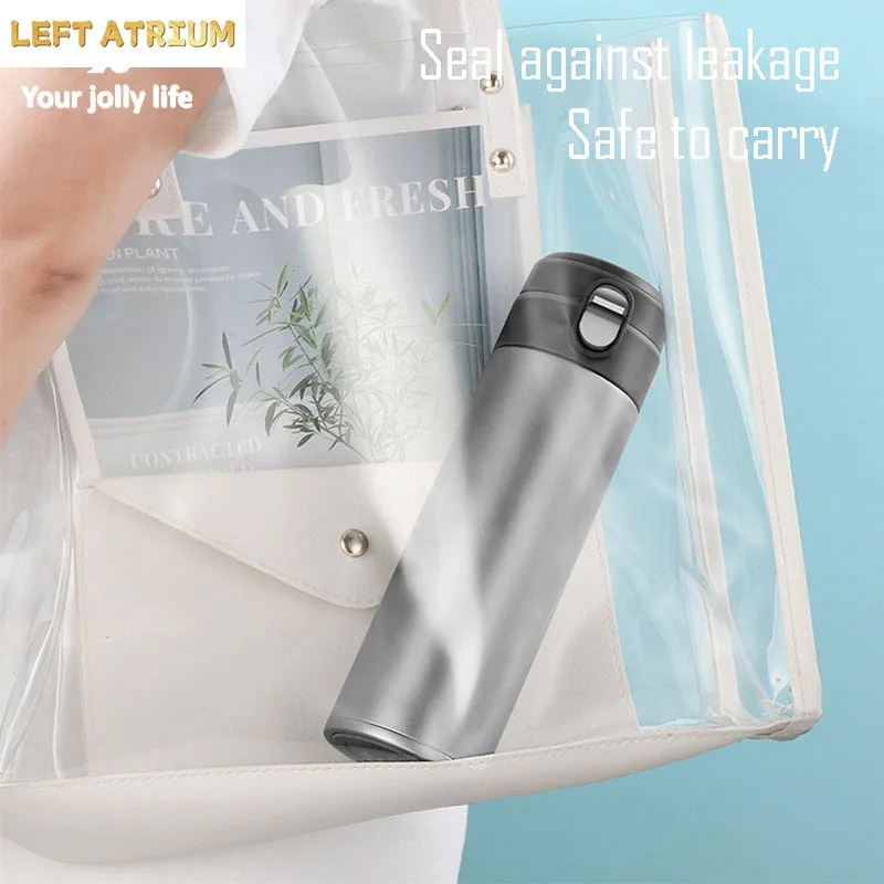 Pure Titanium Thermos Cup With Bounce Lid,One Click Open,Double Layer Drinkware,Vacuum Flasks,Portable Car Water Bottle, 480ml