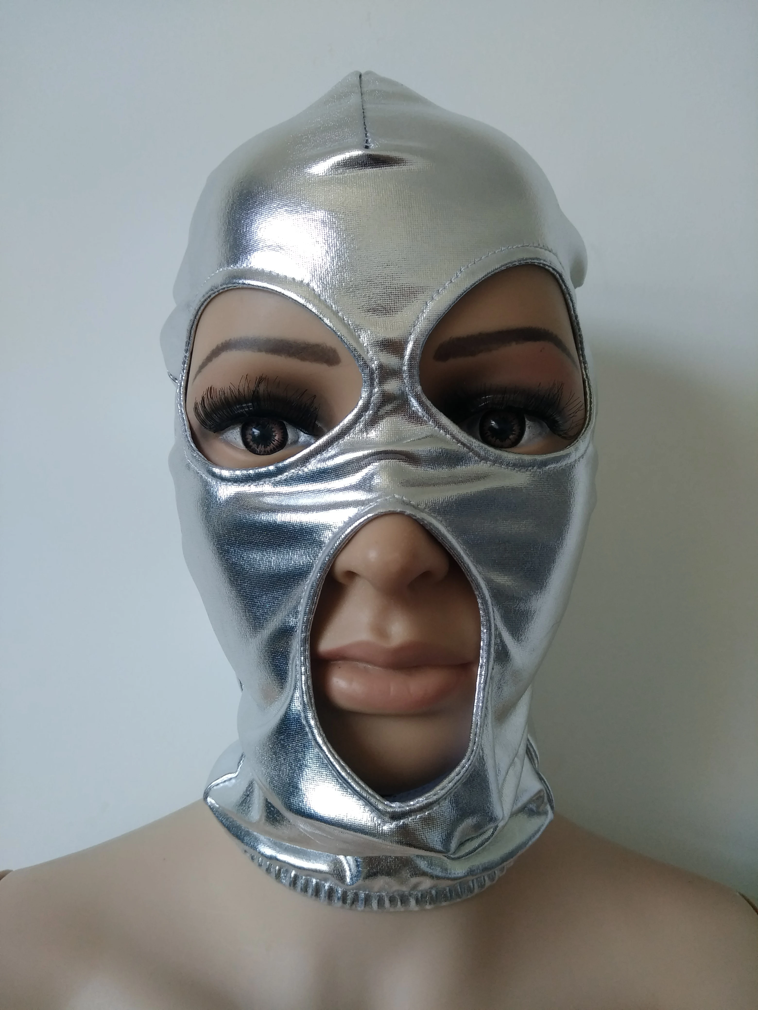 เด็กหน้ากากฮาโลวีนชุดคอสเพลย์ Shiny Metallic หน้ากากเปิดรูปไข่ตา Unisex Zentai เครื่องแต่งกาย Party อุปกรณ์เสริม