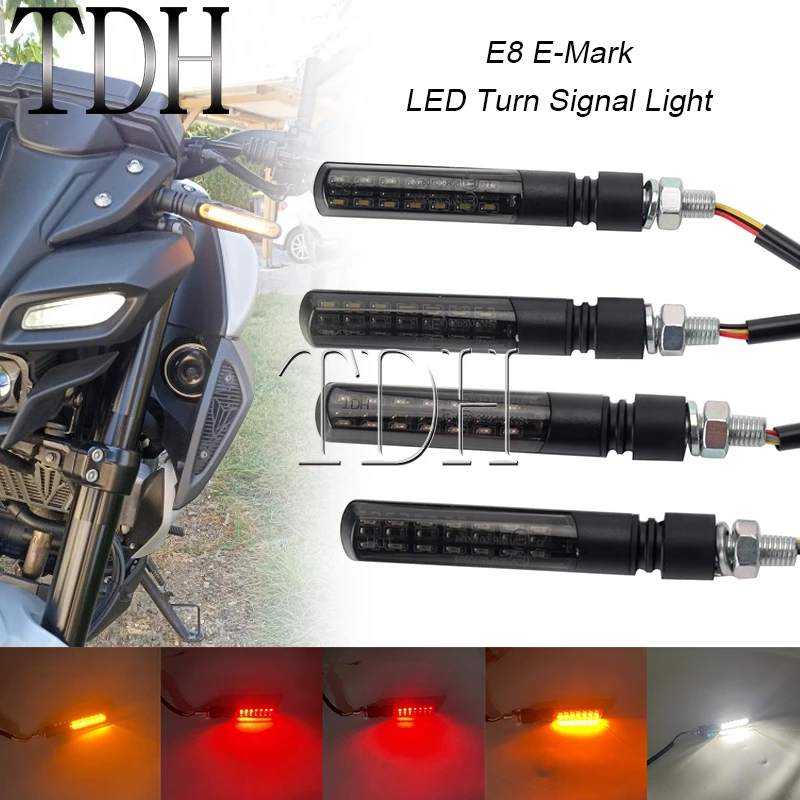 4Pcs Motorcycle LED Turn Signal Lights W/ DRL Flowing Water Sequential Indicator Rear Tail Brake Light for Harley Honda Yamaha