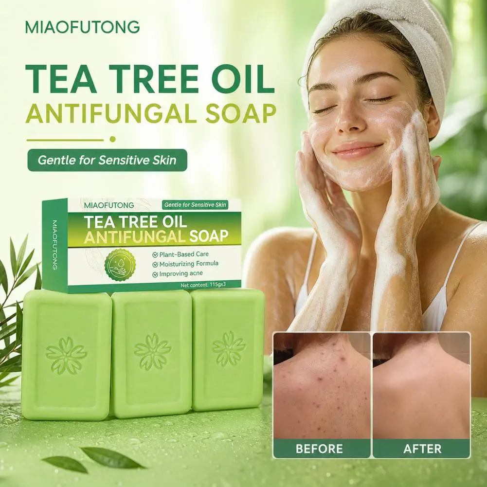Tea Tree Oil Handmade Soap 3 Pack Deep Cleansing Natural Plant Extract Moisturizing Exfoliating Bar For Face And Body Care
