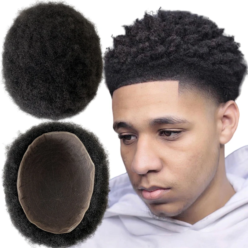 

Lace Toupee Virgin Human Hair Pieces 1B# Black 4mm Root Afro Male Wig 8x10 Full Swiss Lace Toupee for Black Man