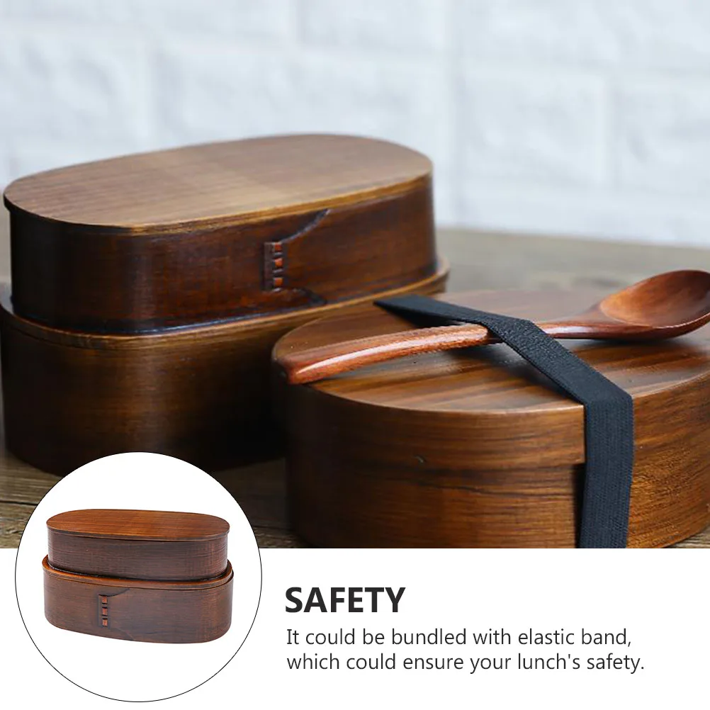 

1pc Wooden Lunch Box Double Layers Food Container Bento Meal Prep Containers Safe Elastic Band Student Sushi Box Natural Wood