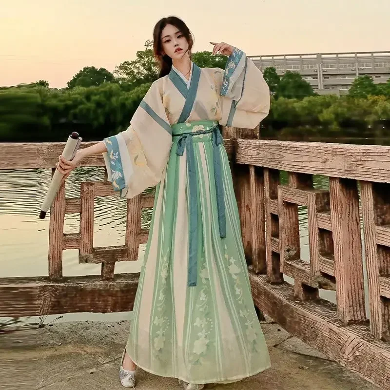 Stile cinese dolce principessa Hanfu vestito da donna elegante stampa floreale abiti da fata antichi costumi di danza popolare femminile tradizionale