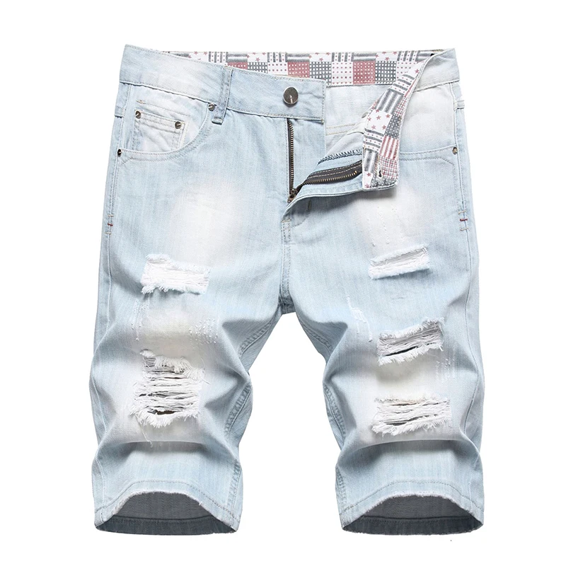 2023 Summer New Fashion Mens Ripped Short Jeans Bermuda Thin Cotton Casual Shorts Breathable Denim Shorts Male Size 28-42