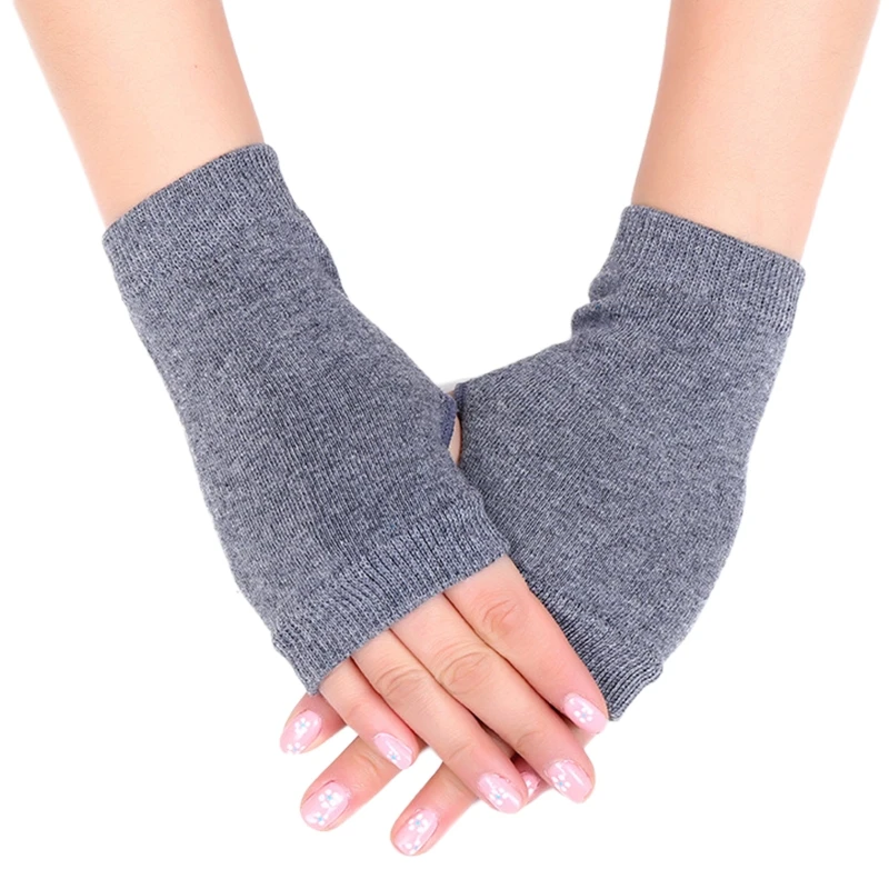 Guantes sin dedos de punto de algodón Unisex, calentadores de manos elásticos de Color sólido con orificio para el pulgar, longitud de la muñeca, mitones de conducción