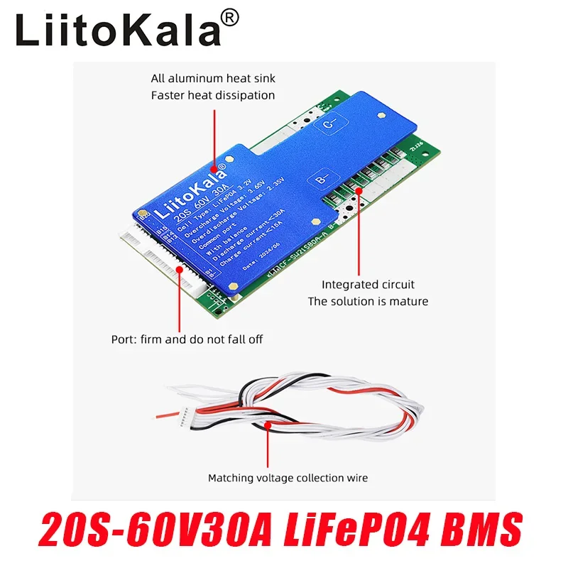 

LIitoKala 20S-60V30A-BMS LiF4PO4 Battery Protection Board BMS with balance 64V Lithium Iron Phosphate 18650 LiFePO4