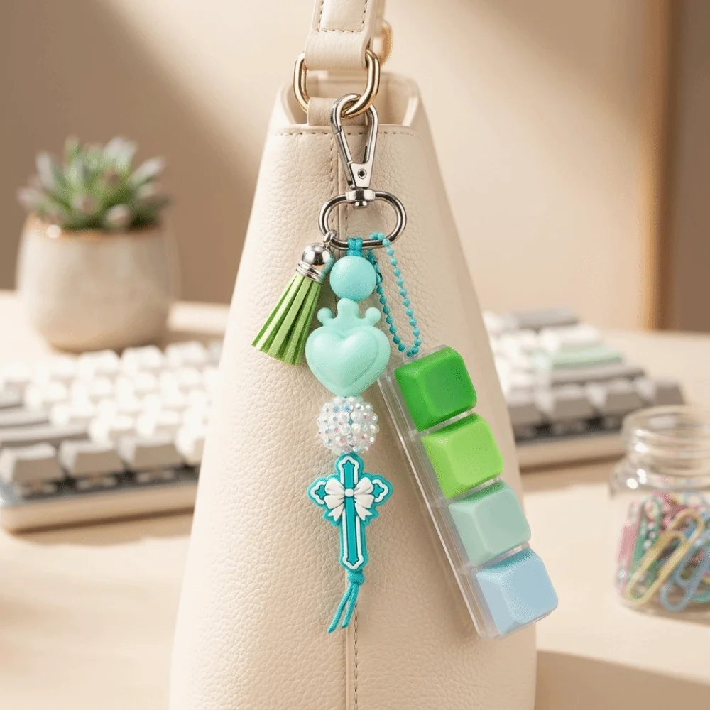 Silicone Beads Handmade Keychain Fidget Press Button Soft Silicone Bead Bag Charm Heart-Shaped Ornaments