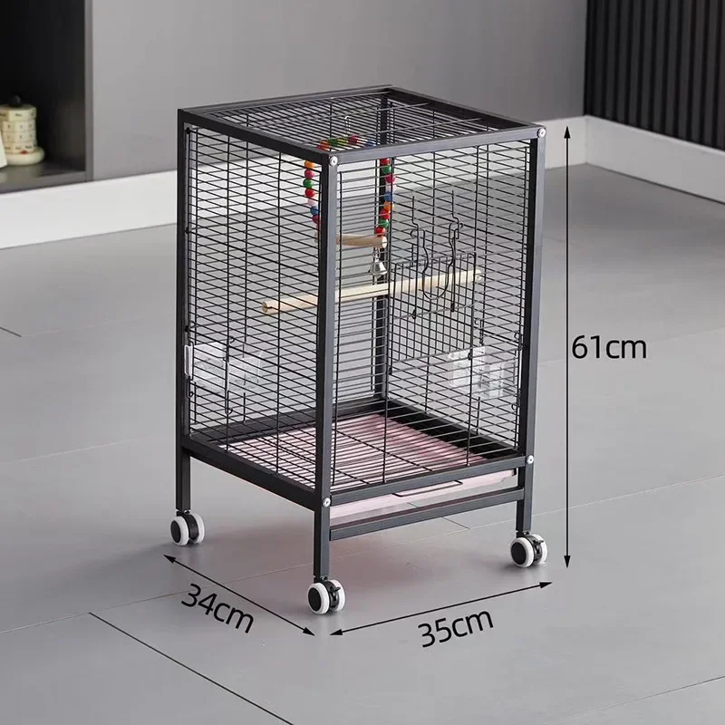 Small myna parrot bird cage luxury villa with wheels movable starling cage household splash-proof wrought iron bird cage