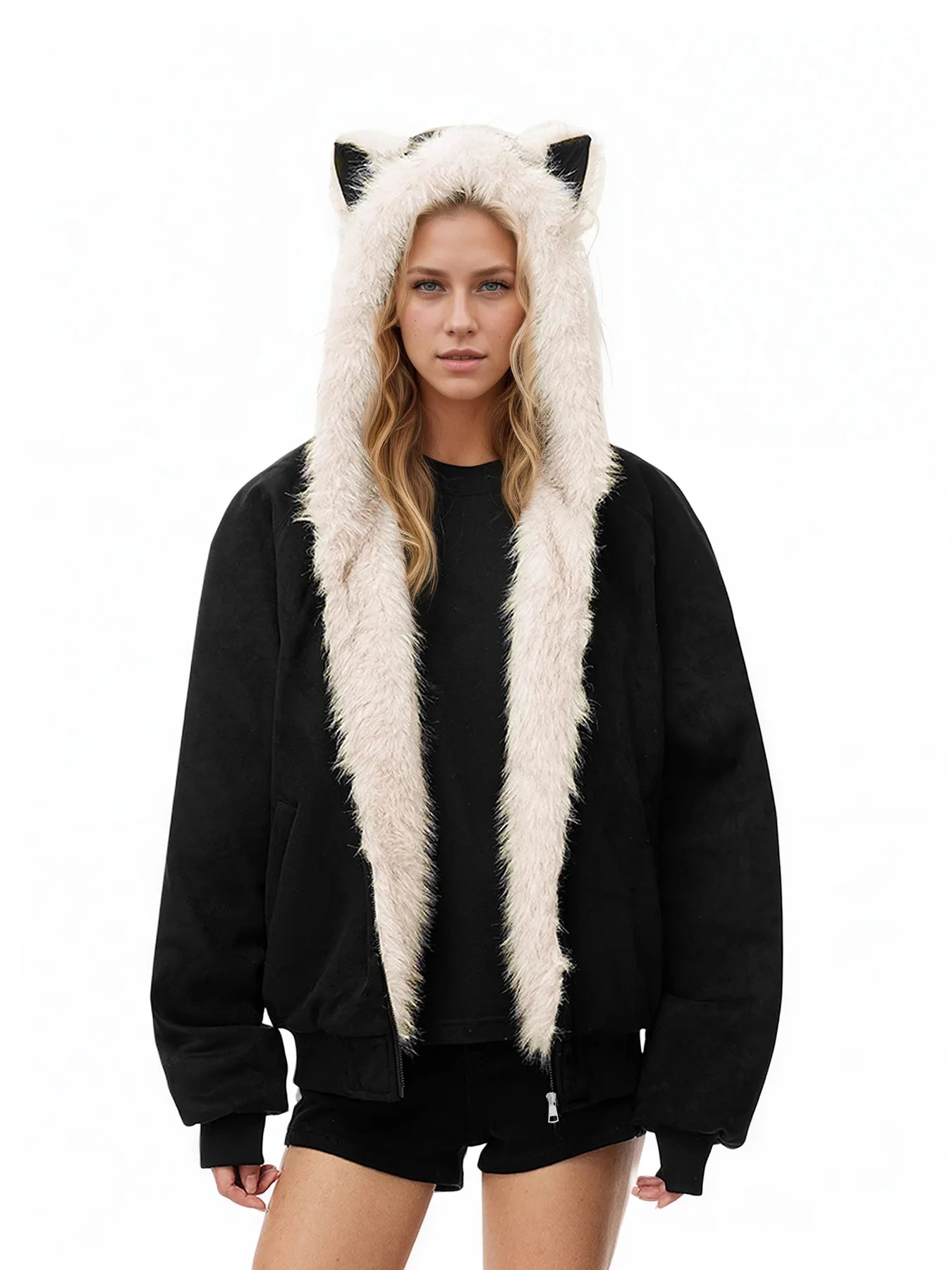Unisex Winter Faux Suede Fur Collar Jacket Fashionable Commuting Thick Outfit for Couples Men Women's Stylish Cold Weather Coat