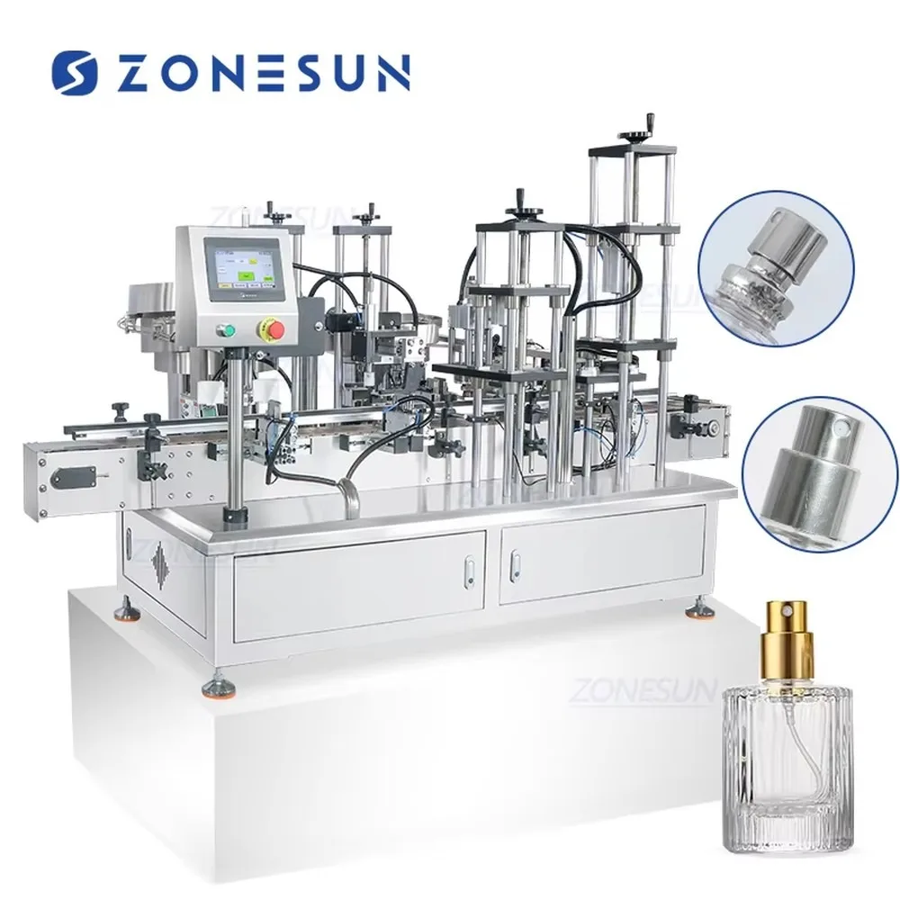 ZONESUN ZS-DTYG11U Tabletop Automatic Perfume Spray Cap Collaring Capping Machine for Perfume Bottle Filling Packaging