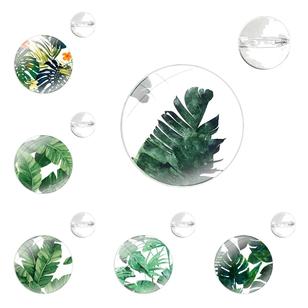 Glass Dome Brooches Shirt Lapel Bag Cute Badge Pins For Clothes Hat Accessories Plantain Banana Leaf Plants