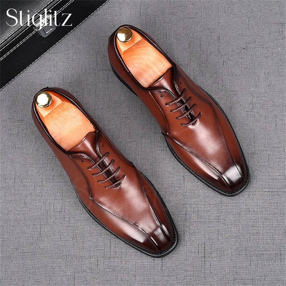 Scarpe Oxford lucidate per uomo scarpe fatte a mano in morbida pelle Design cucito eleganti scarpe da banchetto scarpe da sposa in pelle nero marrone