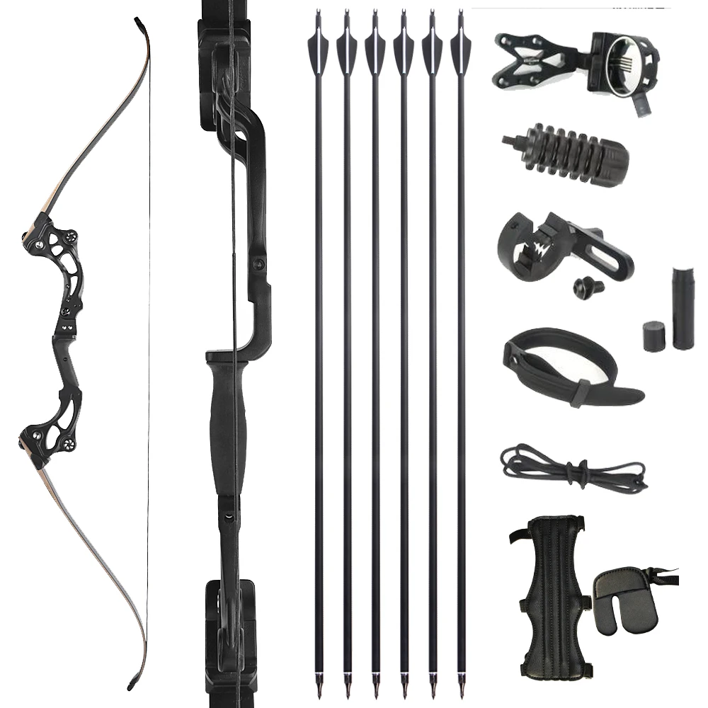 

64inch 50 lbs Recurve Bow Arrow Set Magnesium Alloy Bow Riser Takedown Liminated Bow Limbs Outdoor Hunting Shooting Accessories