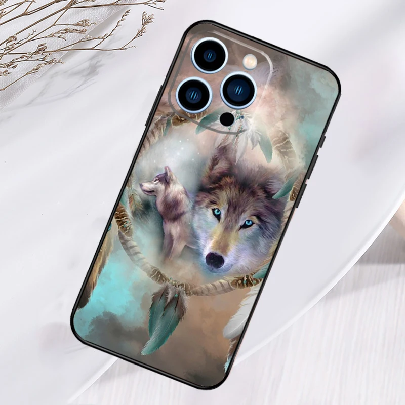 Dream Catcher Feather Wolf Fundas For iPhone 13 14 15 16 Pro Max X XR XS Plus 12 Mini Case For iPhone 11 14 15 16 Pro Max Cover