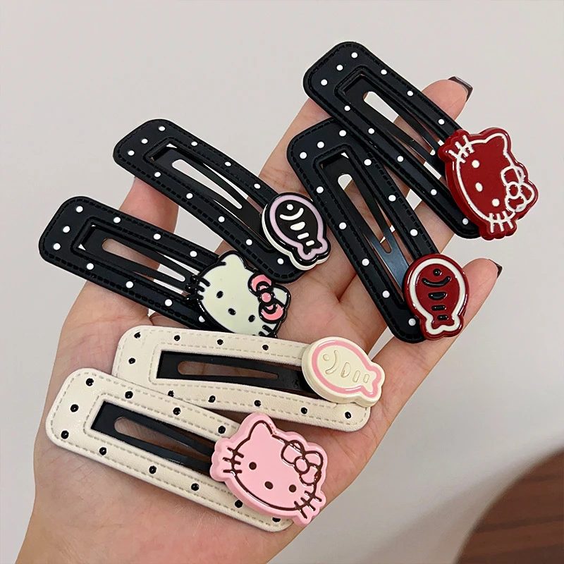 Horquilla Kawaii Sanrio Hello Kitty para mujeres y niñas, 2 piezas, dibujos animados, gato, pez, flequillo lateral, pinza para el cabello, accesorios para el cabello, regalo