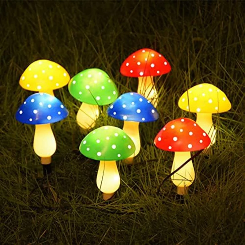 Lâmpada solar inteligente de cogumelo, à prova d'água, multicolorida, cogumelo, lâmpada led para natal, dia das bruxas, jardim, quintal, gramado, 8 peças