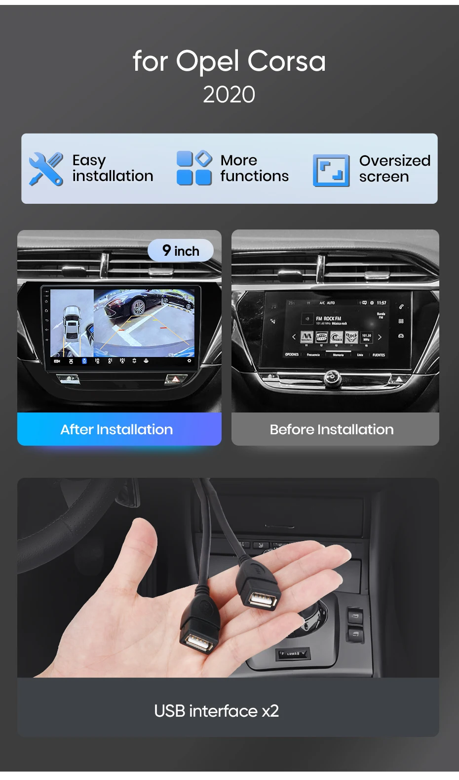 Junsun Kabelloses CarPlay Android Auto Autoradio für Opel Corsa F 2019 2020 2021 2022 2023 GPS Multimedia 2-DIN-Systeme Stereo – Detail 3